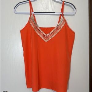 Shein Orange Cami Tank Top Women’s size Medium Crochet Trim V Neckline Boho